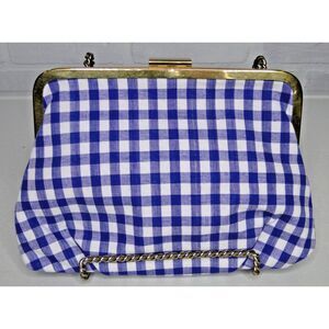 J.Crew Gingham Framed Clutch H8454 Blue and‎ White Gingham Pattern Handbag